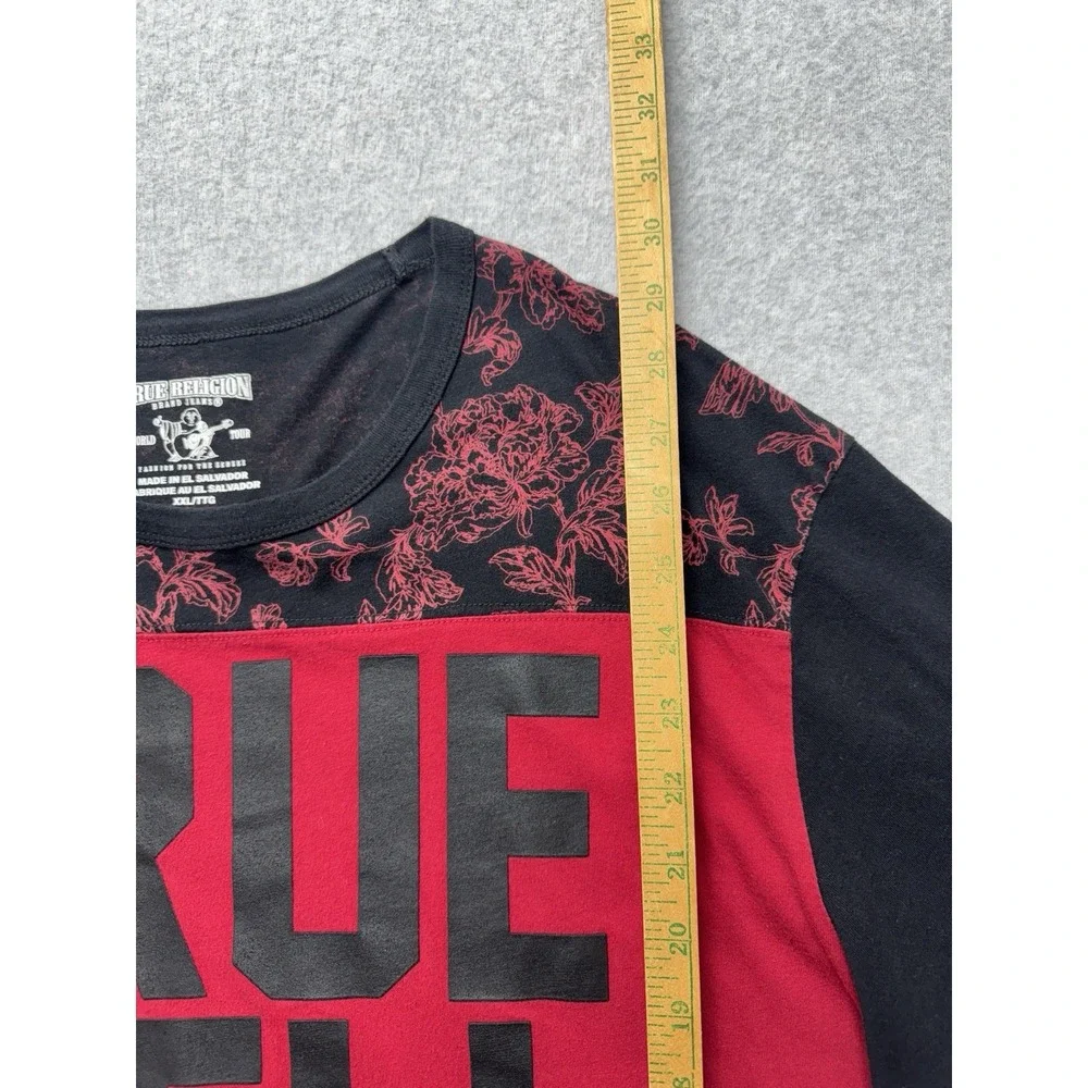 True Religion Shirt Mens 2XL Red Floral Yoke Block Logo Short Sleeve Tee